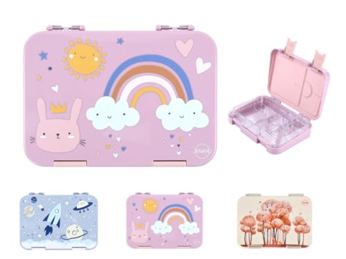 Jenard® Brotdose, Bento Box, Lunch Box, Vesper Box für Kinder mit Fächern, auslaufsicher, spülmaschinenfest, kindgerecht und BPA-Frei, 2 verschiedene Ausführungen (Pink/Rosa, Regenbogen) von Jenard