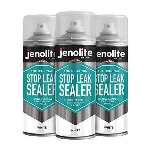 JENOLITE Stop Leak Dichtungsspray | WEIß| Wasserdichter Dichtstoff | Stopft, Versiegelt & Behebt Lecks | Dachrinnen, Flachdächer, Abflussrohre, Fenster | 3 x 400ml von JENOLITE