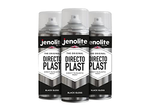 JENOLITE Directoplast Glanz-Sprühfarbe | SCHWARZ | 3x400 ml | Sprühfarbe für zahlreiche Oberflächen | Für alle Kunststoffarten | Keine Grundierung erforderlich | RAL 9005 von JENOLITE