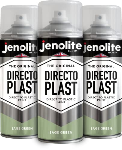 JENOLITE Directoplast Glanzlack | Salbeigrün | Multi-Surface Sprühfarbe | Für alle Arten von Kunststoff | Keine Grundierung erforderlich | 3 x 400 ml | RAL 7494C von JENOLITE