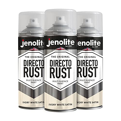 JENOLITE Directorust Satinfarbe | ELFENBEINWEIßE | Sprühfarbe für mehrere Oberflächen | Zur Verwendung auf Holz, Metall, Kunststoff, Keramik, Verrosteten Oberflächen | 3 x 400ml | RAL 1013 von JENOLITE