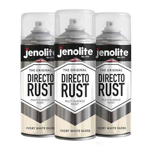 JENOLITE Directorust Glänzende Sprühfarbe | ELFENBEINWEIß | 3x400ml | Spraydosen Sprühfarbe DIY | Mehrere Oberflächen Glanzfarbe: Holz, Metall, Kunststoff, Keramik, verrostete Oberflächen | RAL1013 von JENOLITE