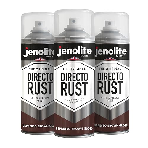 JENOLITE Directorust Glänzende Sprühfarbe | ESPRESSOBRAUN | 3x400ml | Spraydosen Sprühfarbe DIY | Mehrere Oberflächen Glanzfarbe: Holz, Metall, Kunststoff, Keramik, verrostete Oberflächen | RAL8017 von JENOLITE