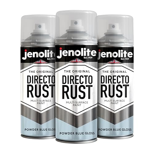 JENOLITE Directorust Glänzende Sprühfarbe | PULVER BLAU | 3x400ml | Spraydosen Sprühfarbe DIY | Mehrere Oberflächen Glanzfarbe: Holz, Metall, Kunststoff, Keramik, verrostete Oberflächen | RAL2408010 von JENOLITE