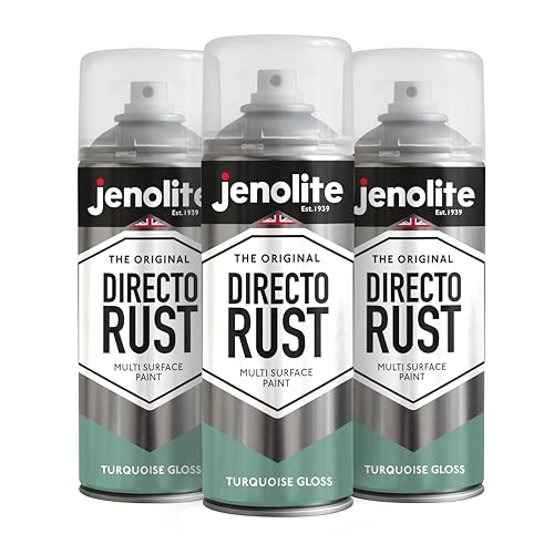 JENOLITE Directorust Glänzende Sprühfarbe | TÜRKISBLAU | 3x400ml | Spraydosen Sprühfarbe DIY | Mehrere Oberflächen Glanzfarbe: Holz, Metall, Kunststoff, Keramik, verrostete Oberflächen | RAL6024 von JENOLITE