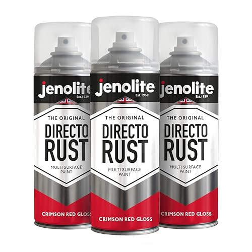 JENOLITE Directorust Glänzende Sprühfarbe | CRIMSON ROT | 3x400ml | Spraydosen Sprühfarbe DIY | Mehrere Oberflächen Glanzfarbe: Holz, Metall, Kunststoff, Keramik, verrostete Oberflächen | RAL3027 von JENOLITE