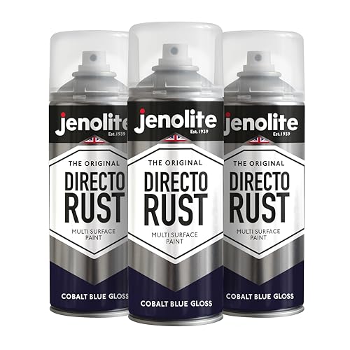 JENOLITE Directorust Glänzende Sprühfarbe | KOBALTBLAU | 3x400ml | Spraydosen Sprühfarbe DIY | Mehrere Oberflächen Glanzfarbe: Holz, Metall, Kunststoff, Keramik, verrostete Oberflächen | RAL5013 von JENOLITE