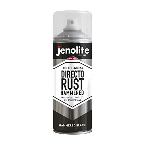 JENOLITE Directorust Metallsprühfarbe, gehämmert, Schwarz, 400 ml, Multi-Oberflächen-Sprühfarbe für Metall, gehämmerte Oberfläche, All-in-One-Grundierung, Unterlack und Decklack, direkt auf Rost von JENOLITE