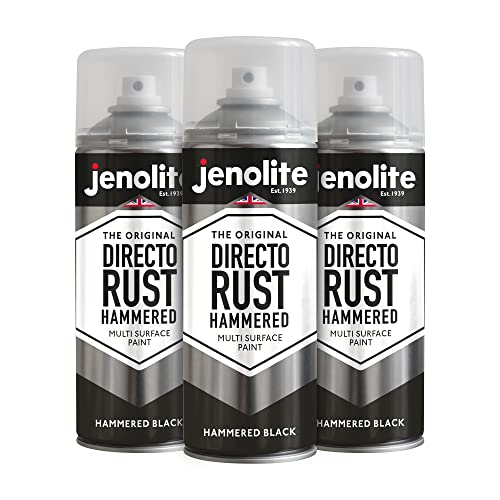 JENOLITE Directorust Metallsprühfarbe, gehämmert, Schwarz, 3 x 400 ml, Multi-Oberflächen-Sprühfarbe für Metall, gehämmerte Oberfläche, All-in-One-Grundierung, Unterlack und Decklack, direkt auf Rost von JENOLITE