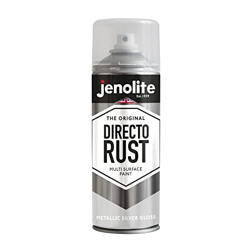JENOLITE Directorust Metallic-Glanz-Sprühfarbe, Silber, 400 ml, Gold-Sprühfarbe für verschiedene Oberflächen, für Metall, Holz, Kunststoff, All-in-One-Primer, Grundierung und Decklack, innen und außen von JENOLITE