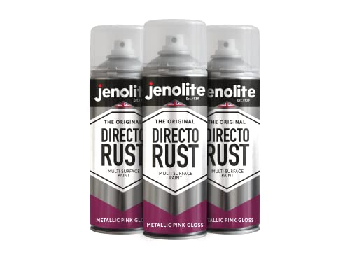 JENOLITE Directorust Metallic-Glanz-Sprühfarbe, Pink, 3 x 400 ml, Gold-Sprühfarbe für verschiedene Oberflächen, für Metall, Holz, Kunststoff, All-In_OneGrundierung, Grundierung und Decklack, innen und von JENOLITE