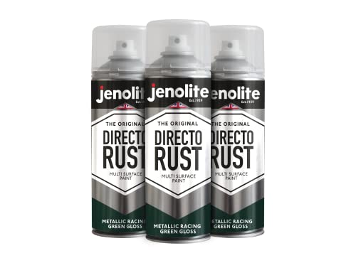 JENOLITE Directorust Metallic Racing Green Gloss Sprühfarbe, direkt auf Rost auftragen, Grundierung, Unterwolle und Decklack, 3 x 400 ml von JENOLITE