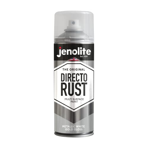 JENOLITE Directorust Metallic-Weißgold-Glanz-Sprühfarbe – Direkt auf Rost auftragen – Grundierung, Unterlack und Decklack – 400 ml von JENOLITE