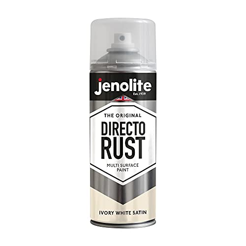 JENOLITE Directorust Seidenmatte/Satin Sprühfarbe | Elfenbeinweiß | 400ml | Direkt-zu-Rost-Sprühfarbe für Metall, Kunststoffe und Holz | Satin-Sprühfarbe für Innen und außen | RAL1013 von JENOLITE