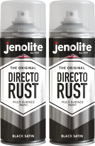 JENOLITE Directorust Satinfarbe | SCHWARZ | Sprühfarbe für mehrere Oberflächen | Zur Verwendung auf Holz, Metall, Kunststoff, Keramik, Verrosteten Oberflächen | 2 x 400 ml | RAL 9005 von JENOLITE