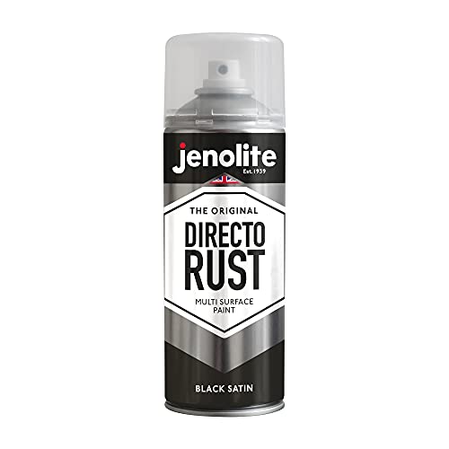 JENOLITE Directorust Satinfarbe | SCHWARZ | Sprühfarbe für mehrere Oberflächen | Zur Verwendung auf Holz, Metall, Kunststoff, Keramik, Verrosteten Oberflächen | 400 ml | RAL 9005 von JENOLITE