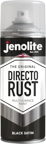 JENOLITE Directorust Seidenmatte/Satin Sprühfarbe | Schwarz | 400ml | Direkt-zu-Rost-Sprühfarbe für Metall, Kunststoffe und Holz | Satin-Sprühfarbe für Innen und außen | RAL 9005 von JENOLITE