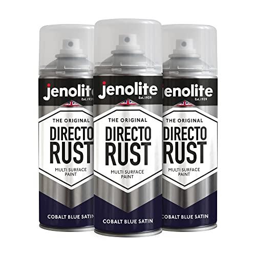 JENOLITE Directorust Satinfarbe | KOBALTBLAU | Sprühfarbe für mehrere Oberflächen | Zur Verwendung auf Holz, Metall, Kunststoff, Keramik, Verrosteten Oberflächen | 3 x 400ml | RAL 5013 von JENOLITE