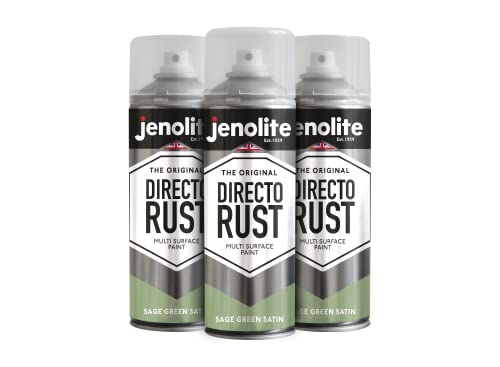 JENOLITE Directorust Seidenmatte/Satin Sprühfarbe | Salbeigrün | 3x400ml | Direkt-zu-Rost-Sprühfarbe für Metall, Kunststoffe und Holz | Satin-Sprühfarbe für Innen und außen | RAL7494C von JENOLITE