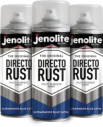 JENOLITE Directorust Seidenmatte/Satin Sprühfarbe | Ultramarinblau | 3x400ml | Direkt-zu-Rost-Sprühfarbe für Metall, Kunststoffe und Holz | Satin-Sprühfarbe für Innen und außen | RAL5002 von JENOLITE