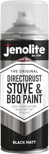 JENOLITE Directorust Grill & Ofen Sprühfarbe - Schwarz Matt I 400ml | Hitzebeständiger Lack I Hochtemperatur Lack bis 650°C I Grill Spray, Ofenlack, Kaminlack, Grillkamin Farbe, Auspufflack & mehr von JENOLITE