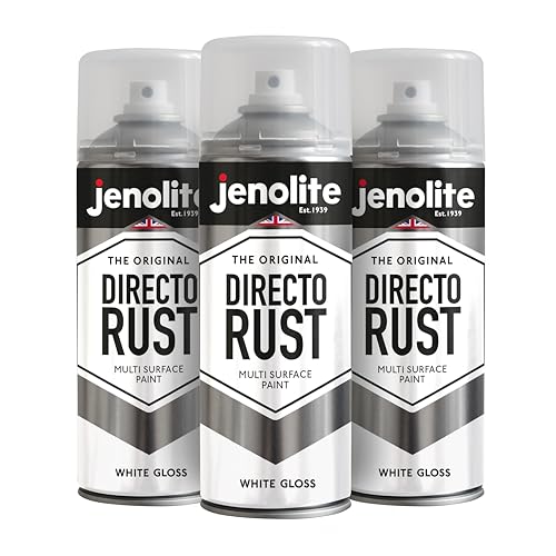 JENOLITE Directorust Glänzende Sprühfarbe | WEIß | 3x400ml | Spraydosen Sprühfarbe DIY | Mehrere Oberflächen Glanzfarbe: Holz, Metall, Kunststoff, Keramik, verrostete Oberflächen | RAL 9016 von JENOLITE
