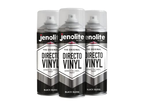 JENOLITE Directovinyl Sprühfarbe | Schwarz glänzend | 3x400ml | Flexible Stoff- und Polster-Sprühfarbe | Für Vinyl, Leder und die meisten Stoffe | Ideal für Vinyl-Autositze, Innenverkleidungen & mehr von JENOLITE