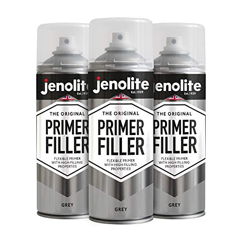 JENOLITE Grundfüller Aerosolfarbe | GRAU | Flexible Grundierung mit hohen Fülleigenschaften | Füllt kleine Dellen und Kratzer für ein glattes Finish | 3 x 400 ml von JENOLITE