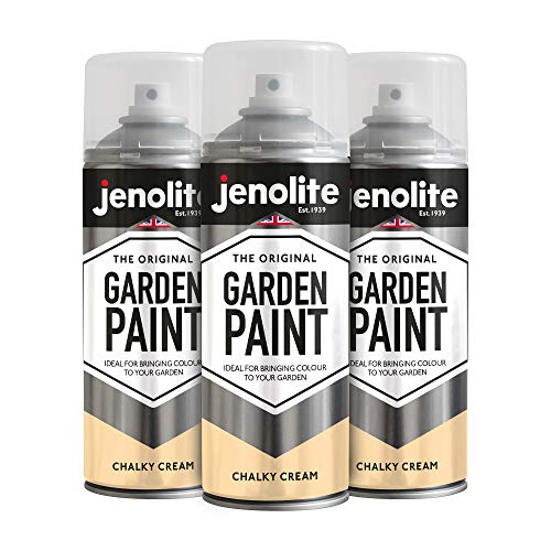 JENOLITE Gartenmöbel Sprühfarbe | Chalky Cream | 3 x 400ml | Ideal für Gartenmöbel & Ornamente | Verwendung auf Holz, Metall, Kunststoff, Stein, Keramik (RAL 1015) von JENOLITE