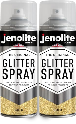 JENOLITE Glitzer-Farbspraydose | GOLD | 2 x 400ml | Glitzerfarbe | Multi-Oberfläche | Ideal für Bilderrahmen, Spiegel, und Kunsthandwerk von JENOLITE