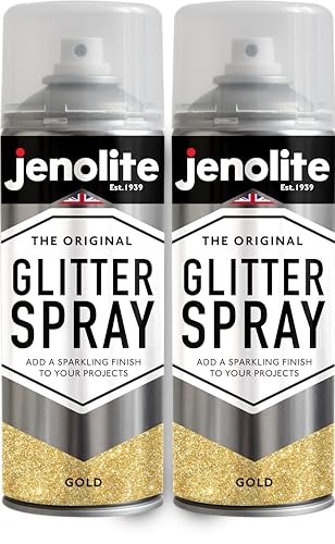 JENOLITE Glitzer-Farbspraydose | GOLD | Glitzerfarbe | Multi-Oberfläche | Ideal für Bilderrahmen, Spiegel, und Kunsthandwerk | 2 x 400 ml von JENOLITE