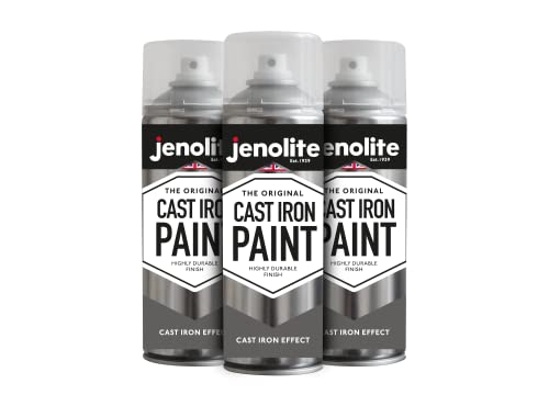 JENOLITE Gusseisen-Sprühfarbe, 3 x 400 ml, strukturierte Gusseisen-Effektfarbe, realistische Gusseisenfarbe, Sprühfarbe für verschiedene Oberflächen, ideal für DIY-Projekte, Basteln, Ornamente und von JENOLITE