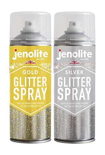 JENOLITE Silber & Gold Glitter Klarlack Spraydose | Perfekt für Bilderrahmen, Spiegel, Ornamente, Kunsthandwerk | 2 x 400ml von JENOLITE