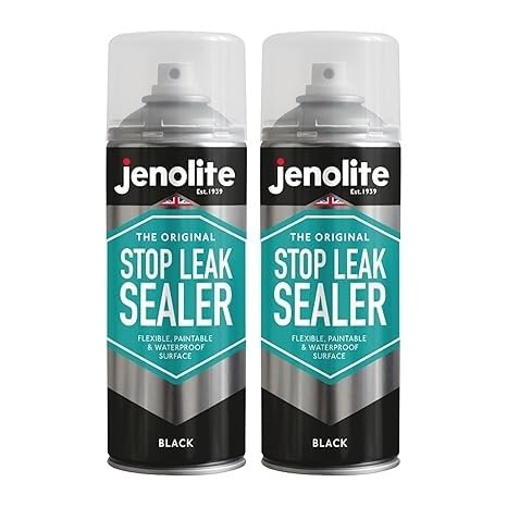 JENOLITE Stop Leak Dichtungsspray | SCHWARZ | 2x400 ml | Wasserdichtes Dichtungsspray | Leckversiegelung für Dachrinnen und Flachdächer | Dachrinnenversiegelung, Dachreparatur, Flachdachreparatur von JENOLITE