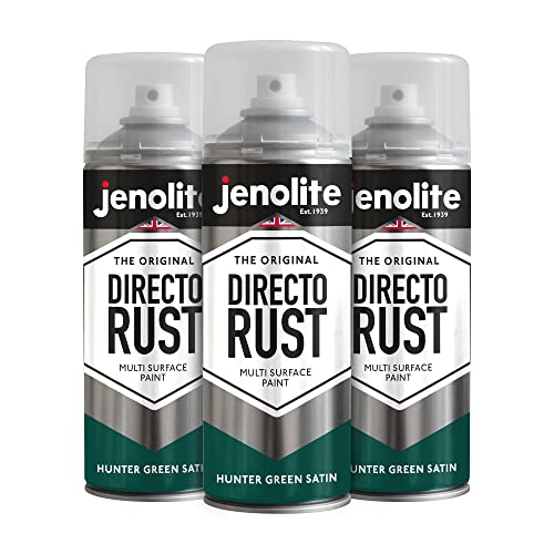 JENOLITE Directorust Satinfarbe | JÄGERGRÜN | Sprühfarbe für mehrere Oberflächen | Zur Verwendung auf Holz, Metall, Kunststoff, Keramik, Verrosteten Oberflächen | 3 x 400ml | RAL 6028 von JENOLITE