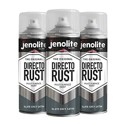 JENOLITE Directorust Satinfarbe | SALBEIGRÜN | Sprühfarbe für mehrere Oberflächen | Zur Verwendung auf Holz, Metall, Kunststoff, Keramik, Verrosteten Oberflächen | 3 x 400ml | RAL 7494C von JENOLITE