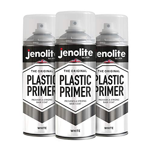 Jenolite Kunststoff-Grundierung, Aerosol, Weiß, 3 x 400 ml, Premium-Qualität, langlebige Kunststoff-Grundierung (ideal für Gartenmöbel, Pflanzgefäße und andere harte Kunststoffe) von JENOLITE