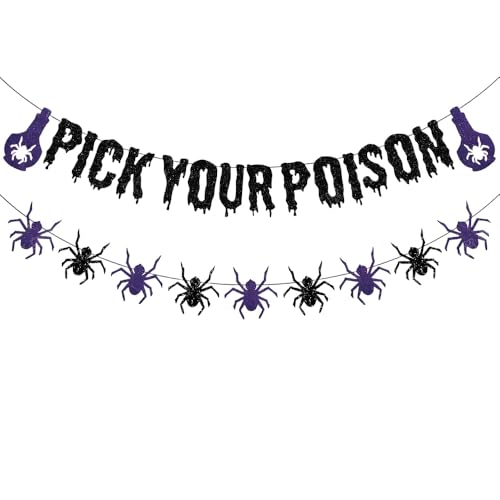 JENSENLIN Halloween-Banner-Set, Glitzer-Banner mit Spinnengirlande, Halloween-Trank-Bar-Schild, Hexen-Party-Dekorationen, Spukhaus-Dekoration, Outdoor-Heimdekoration, schwarze und violette JENSENLIN Halloween-Banner-Set, Glitzer-Banner mit Spinnengirlande, Halloween-Trank-Bar-Schild, Hexen-Party-Dekorationen, Spukhaus-Dekoration, Outdoor-Heimdekoration, schwarze und violette von JENSENLIN