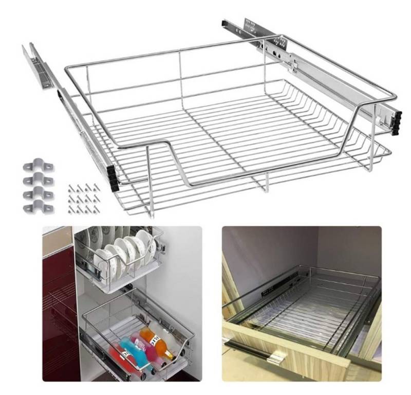 JEOBEST Auszug Teleskopschublade, für 56cm-Schrank, Küchenschublade, (2er Set), Schubladenkorb Chrom, inkl. Schienen von JEOBEST