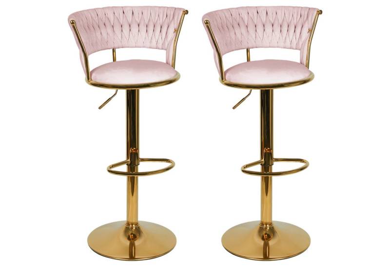 JEOBEST Barhocker Barstuhl aus Samt, Küchenhocker mit geflochtener Rückenlehne Fußstütze, (2er Set) Barstühle höhenverstellbar 360° drehbar, Metallrahmen von JEOBEST