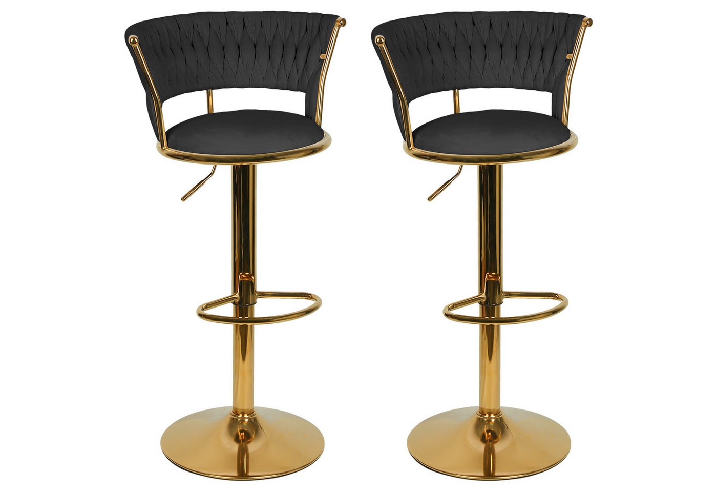 JEOBEST Barhocker Barstuhl aus Samt, Küchenhocker mit geflochtener Rückenlehne Fußstütze, (2er Set) Barstühle höhenverstellbar 360° drehbar, Metallrahmen von JEOBEST