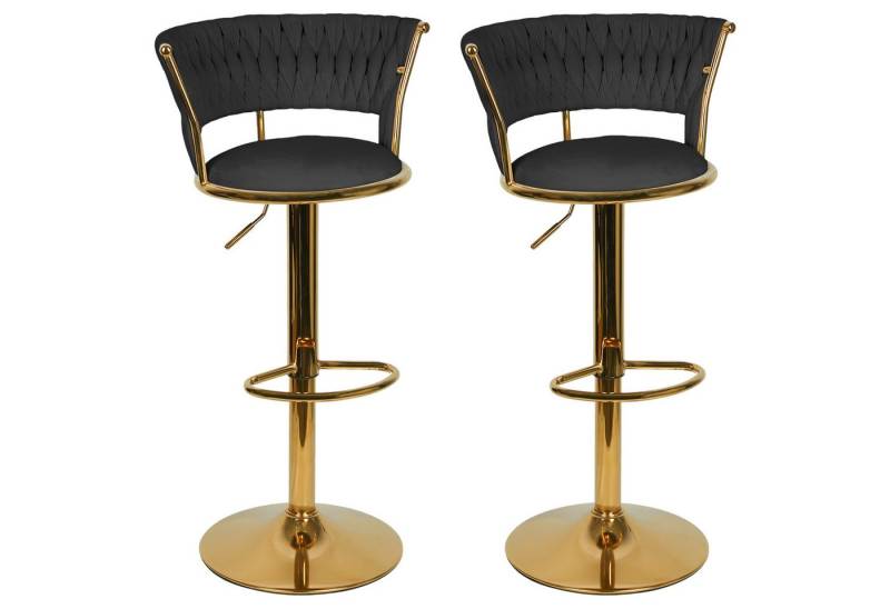 JEOBEST Barhocker Barstuhl aus Samt, Küchenhocker mit geflochtener Rückenlehne Fußstütze, (2er Set) Barstühle höhenverstellbar 360° drehbar, Metallrahmen von JEOBEST