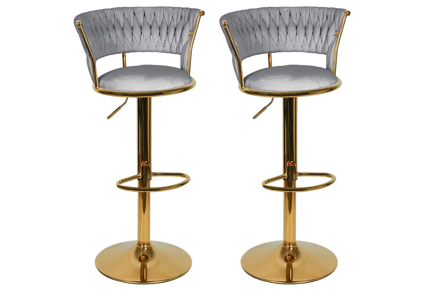 JEOBEST Barhocker Barstuhl aus Samt, Küchenhocker mit geflochtener Rückenlehne Fußstütze, (2er Set) Barstühle höhenverstellbar 360° drehbar, Metallrahmen von JEOBEST