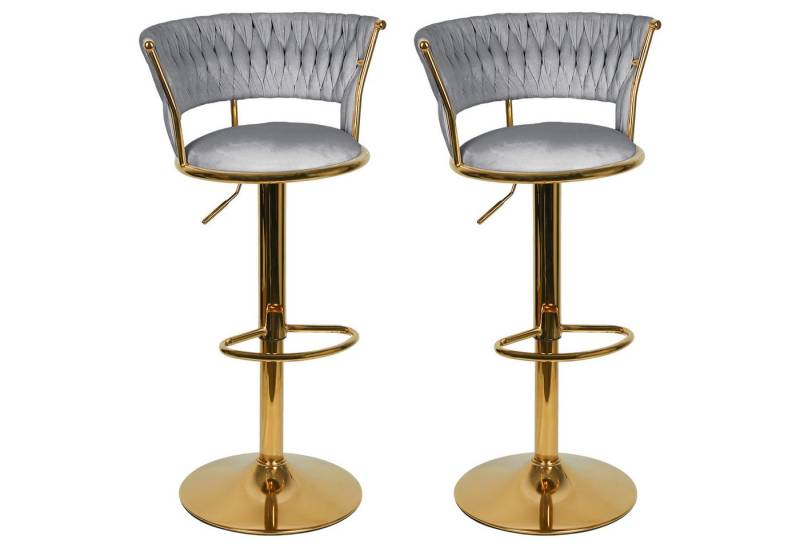 JEOBEST Barhocker Barstuhl aus Samt, Küchenhocker mit geflochtener Rückenlehne Fußstütze, (2er Set) Barstühle höhenverstellbar 360° drehbar, Metallrahmen von JEOBEST