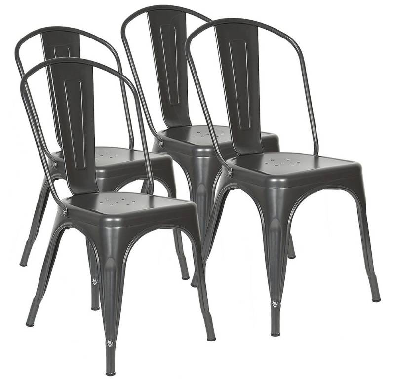 JEOBEST Barhocker Esszimmerstühle aus Metall, Bistrostuhl, Industry-Design, 4 Stück im Set, Stapelbar von JEOBEST