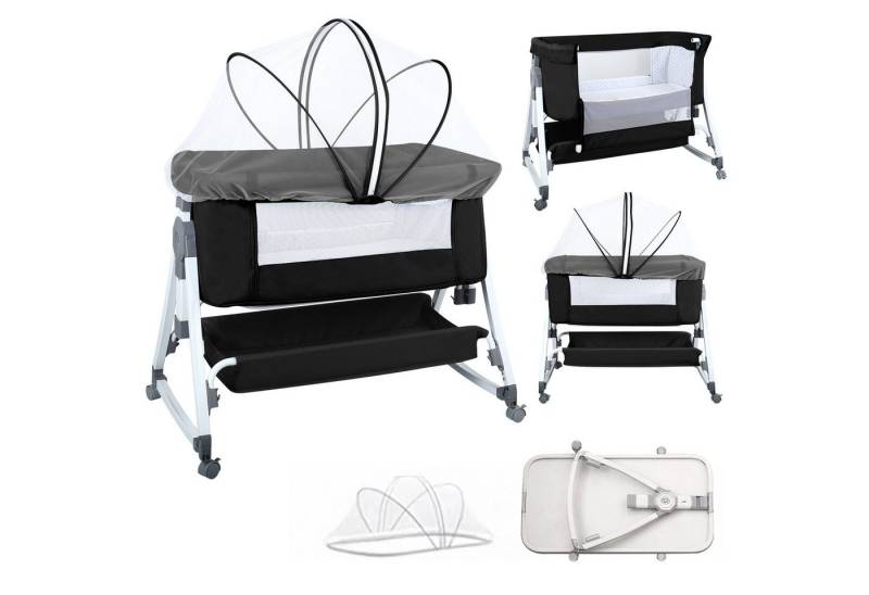 JEOBEST Beistellbett 3 in 1 Babybett, Schaukelmodus, mit atmungsaktivem Netz und Laken, mit Rollen Kinderbett, 6-Fach Höhenverstellung, Moskitonetz, Lagerung von JEOBEST