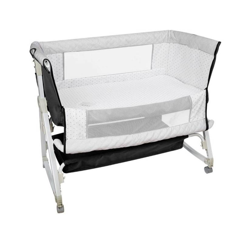 JEOBEST Beistellbett 3 in 1 Babybett & Babywiege & Reisebett, mit Rollen Kinderbett, 6-Fach Höhenverstellung,Wiege-Funktion von JEOBEST