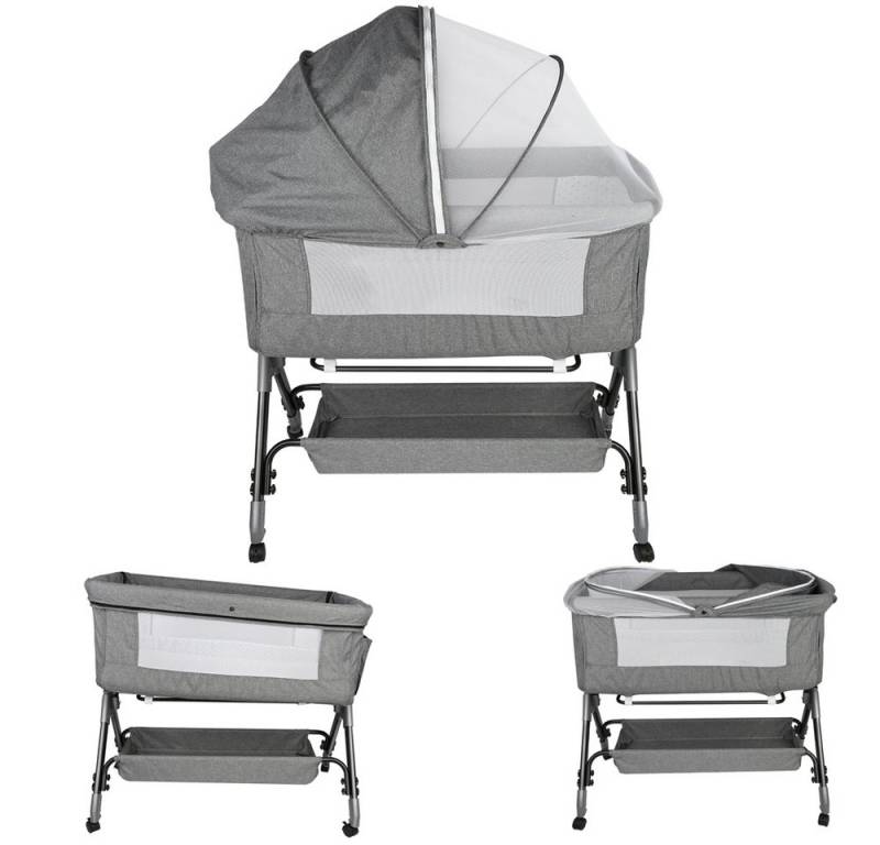 JEOBEST Beistellbett Baby, Grab-and-go Baby Bett mit Matratze & Rädern für Neugeborene, Tragbare Babybett mit 4 verstellbaren Höhen & Matratze von JEOBEST
