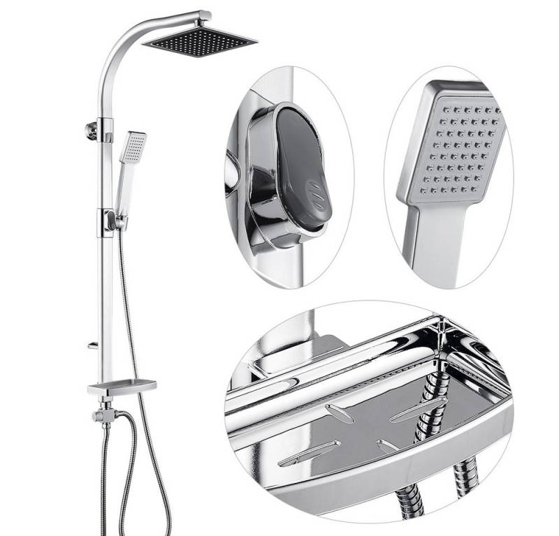 JEOBEST Brausegarnitur Duschstange Edelstahl mit Handbrause, Schlauch, Seifenschale, Chrom von JEOBEST