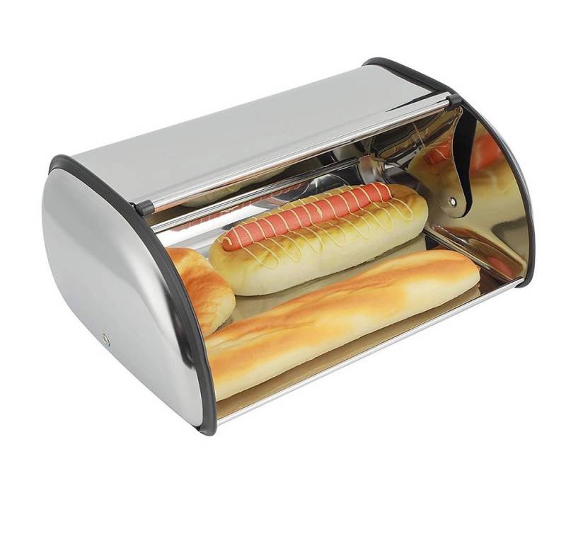 JEOBEST Brotkasten Brotkasten aus Edelstahl, Brotbox mit Rolldeckel, ca. 44 x 27 x 18cm, großer, flacher Oberseite von JEOBEST